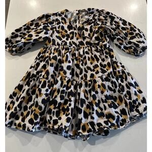 NEXT UK Girls Size 4 Leopard Print Dress Safari Jungle 100% Cotton Animal
